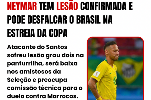 NEYMAR TEM LESÃO CONFIRMADA E PODE DESFALCAR O BRASIL NA ESTREIA DA COPA