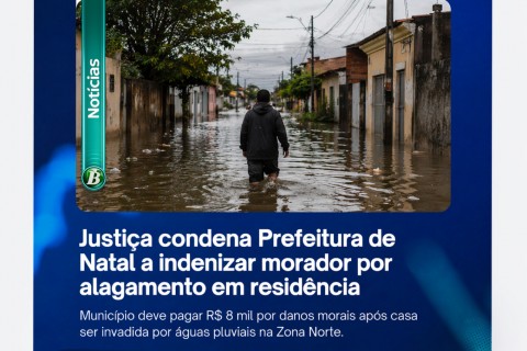 🚨 JUSTIÇA | O Município de Natal foi condenado a indenizar um morador após alagamento invadir residência na Zona Norte da capital.