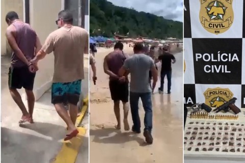 DOIS HOMENS SÃO PRESOS E ADOLESCENTE É APREENDIDO COM ARMAS ROUBADAS E DROGAS NA PRAIA DO MADEIRO, NO RN
